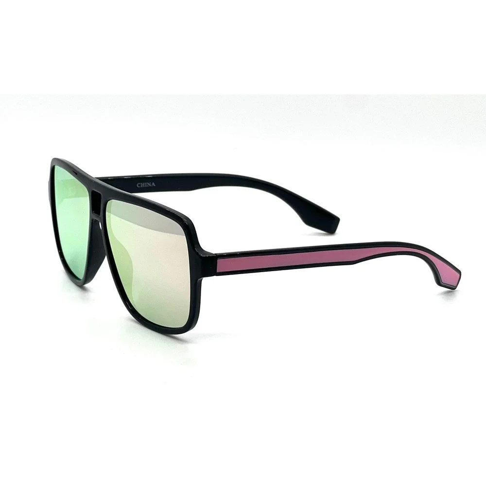 Men's Black Aviator Sunglasses Pink Mirror‎ Lens Double Bridge Fashion Eyewear
